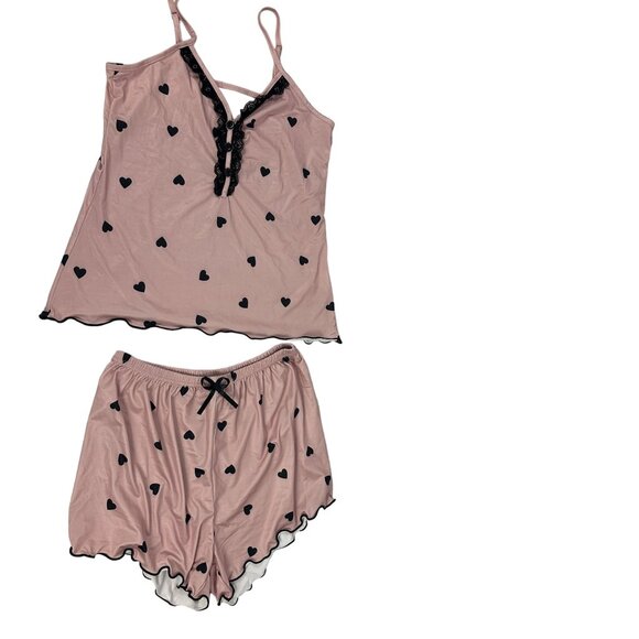 Pink Heart Print Pajama Set - Camisole & Shorts - Size Small - Picture 1 of 7